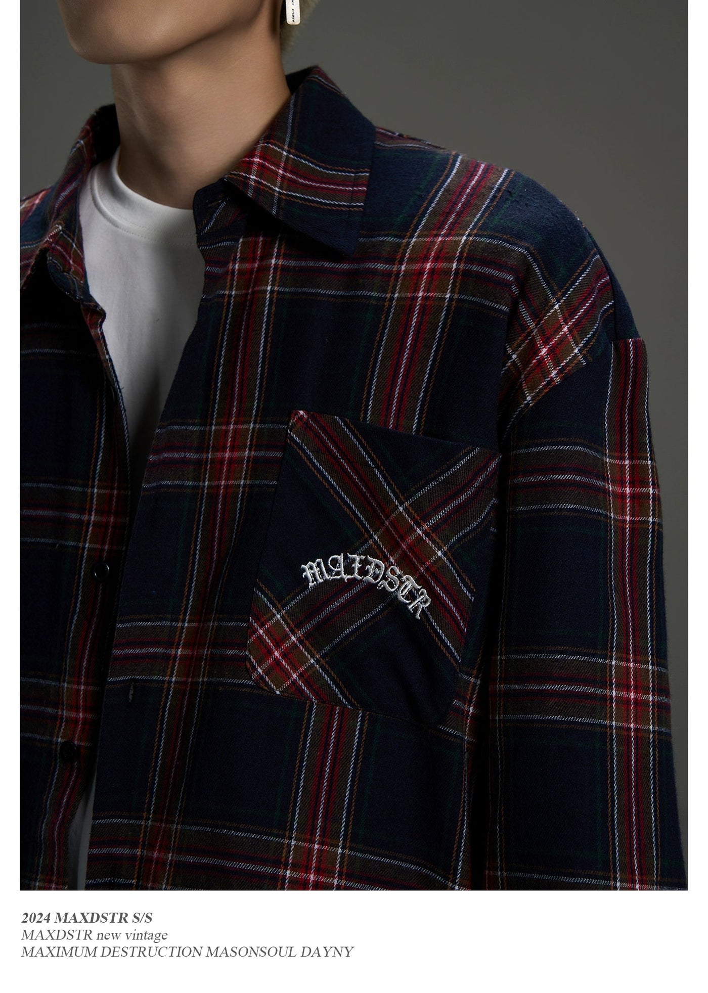 Letter Embroidery Plaid Shirt Korean Street Fashion Shirt By MaxDstr Shop Online at OH Vault