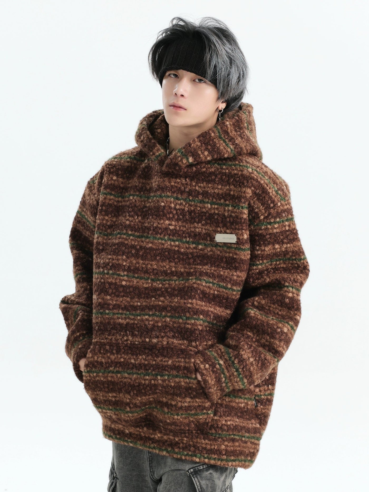 Striped and Hooded Fleece Hoodie Korean Street Fashion Hoodie By INS Korea Shop Online at OH Vault