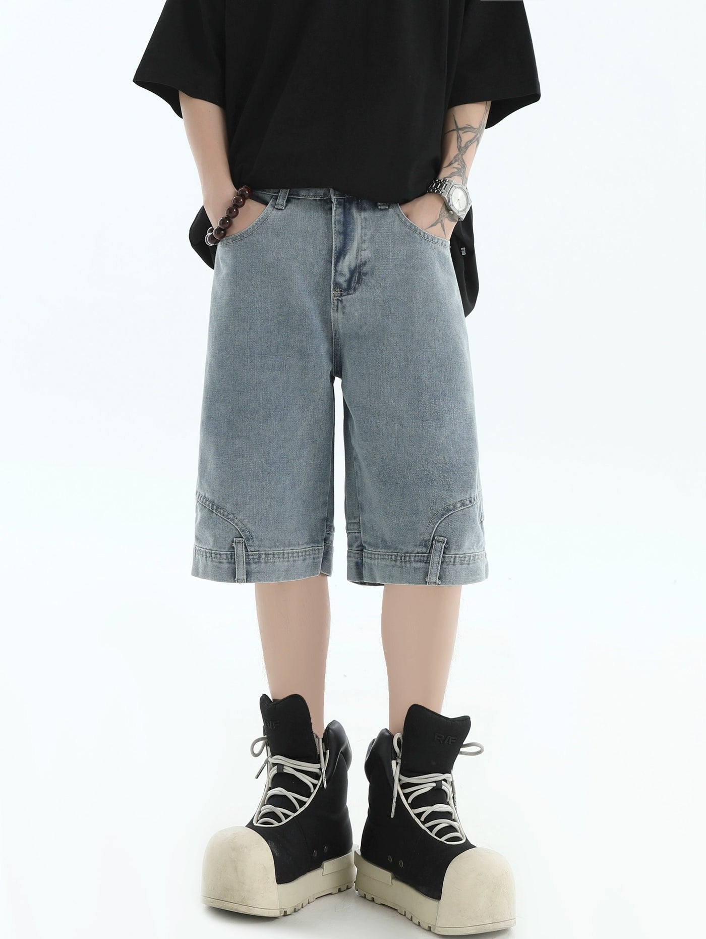 Washed Inverted Denim Shorts Korean Street Fashion Shorts By INS Korea Shop Online at OH Vault