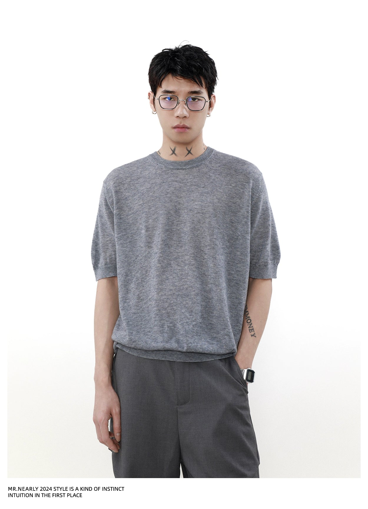 Solid Casual Knit T-Shirt Korean Street Fashion T-Shirt By Mr Nearly Shop Online at OH Vault