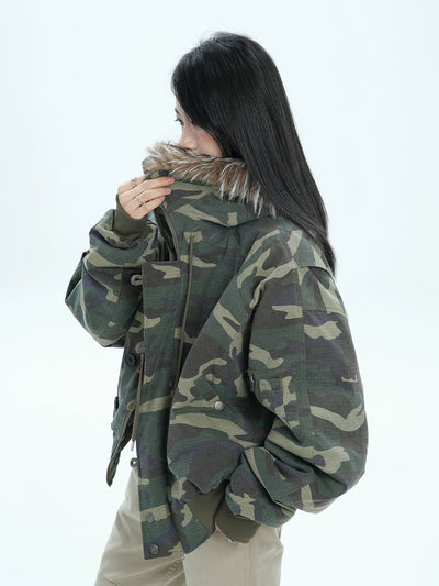 Fur Line Hood Camouflage Jacket Korean Street Fashion Jacket By Jump Next Shop Online at OH Vault