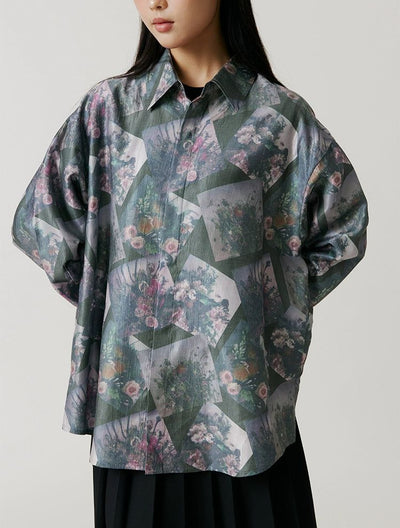 Vintage Floral Full-Print Shirt Korean Street Fashion Shirt By Crying Center Shop Online at OH Vault