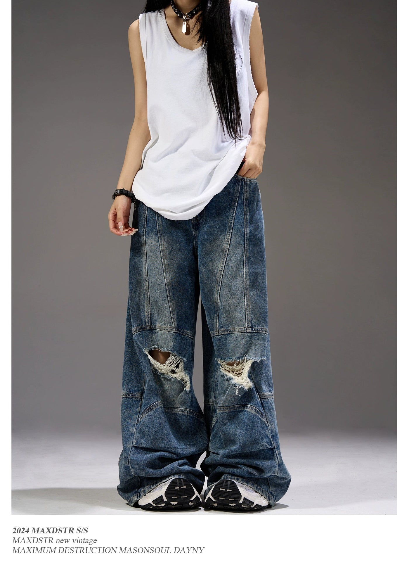 Heavy Ripped Flared Jeans Korean Street Fashion Jeans By MaxDstr Shop Online at OH Vault