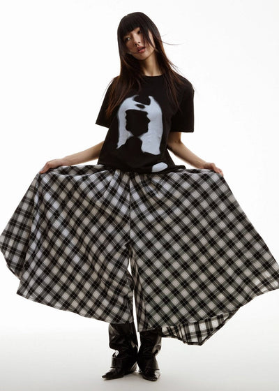 Flowy Plaid Pattern Long Skirt Korean Street Fashion Skirt By Funky Fun Shop Online at OH Vault