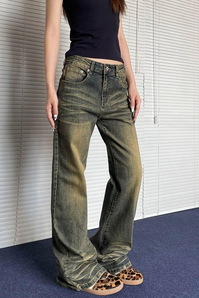 Gradient Ripple Flared Jeans Korean Street Fashion Jeans By Apocket Shop Online at OH Vault