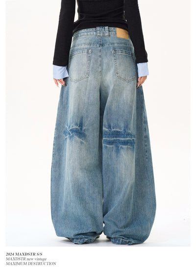 Washed Bamboo Pattern Wide Jeans Korean Street Fashion Jeans By MaxDstr Shop Online at OH Vault