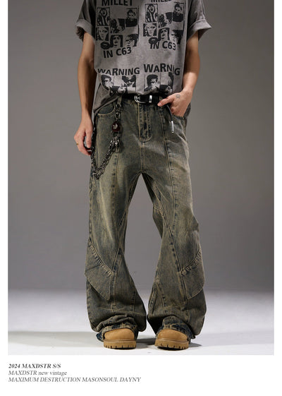 Mud Washed & Spliced Straight Jeans Korean Street Fashion Jeans By MaxDstr Shop Online at OH Vault