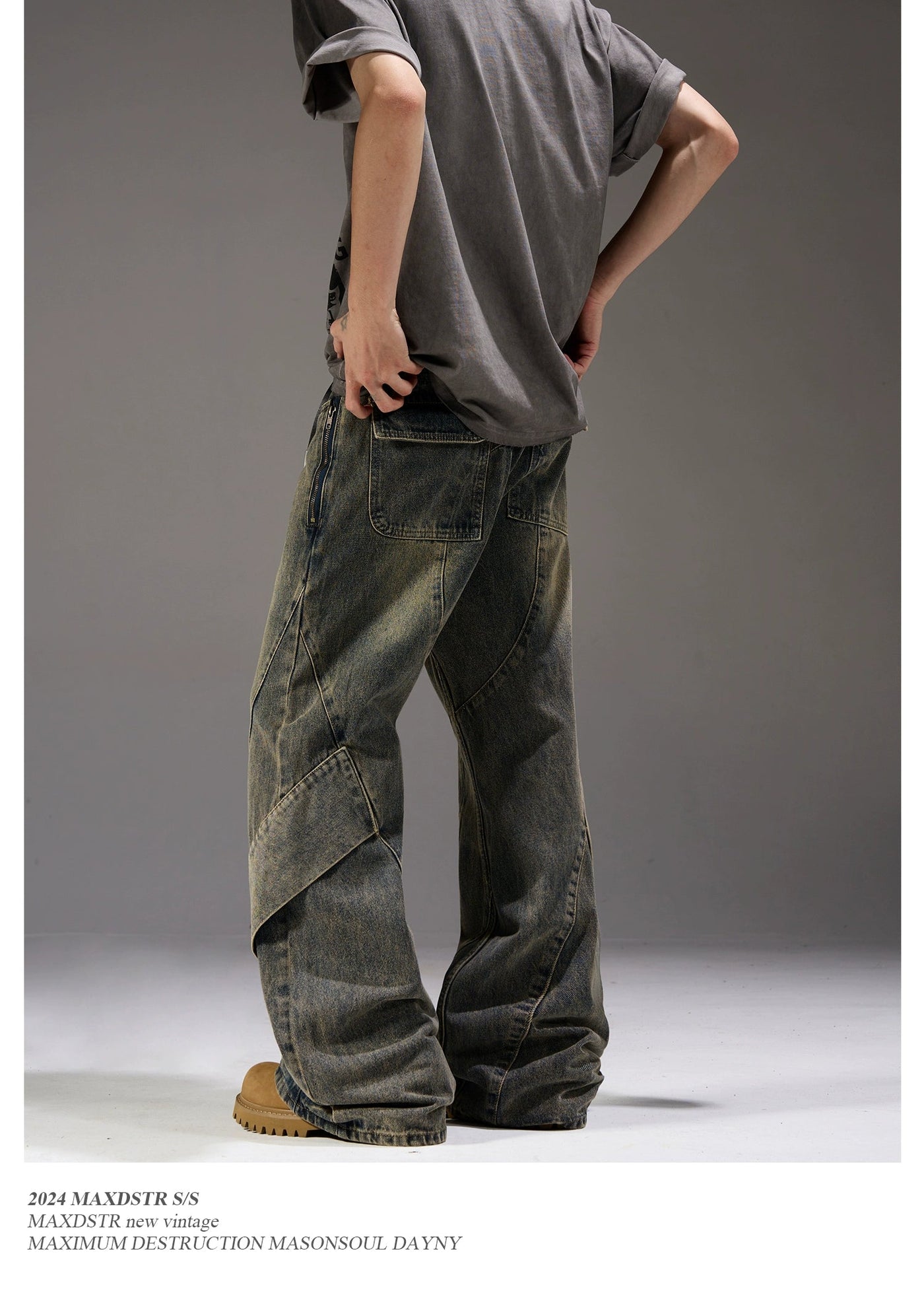 Mud Washed & Spliced Straight Jeans Korean Street Fashion Jeans By MaxDstr Shop Online at OH Vault