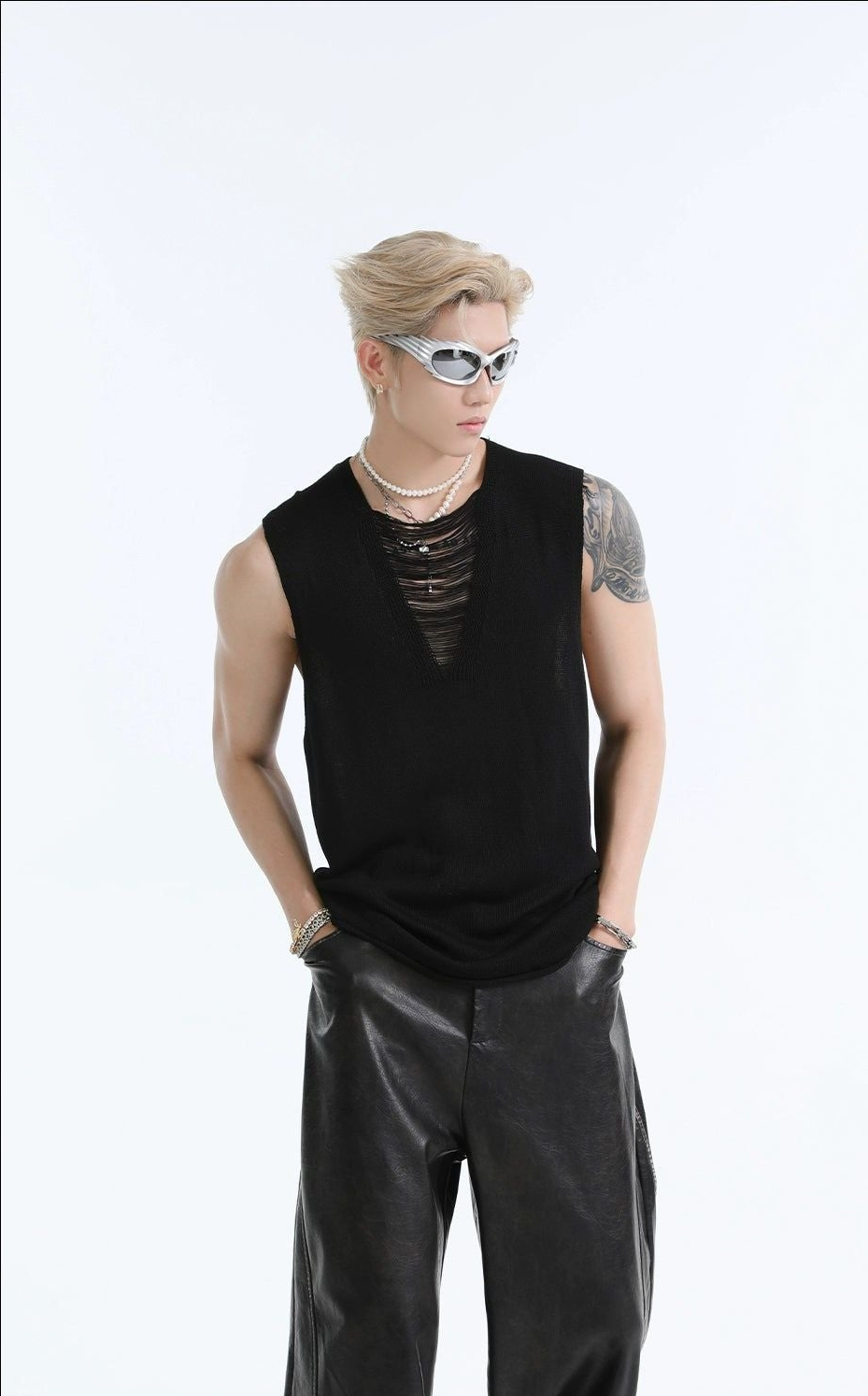 Hollowed Knit V-Neck Vest Korean Street Fashion Vest By Turn Tide Shop Online at OH Vault