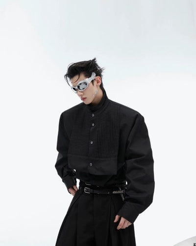 Stand Collar Pleats Buttoned Shirt Korean Street Fashion Shirt By Argue Culture Shop Online at OH Vault