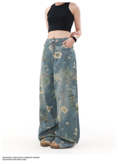 Faded Floral Pattern Jeans Korean Street Fashion Jeans By Mr Nearly Shop Online at OH Vault