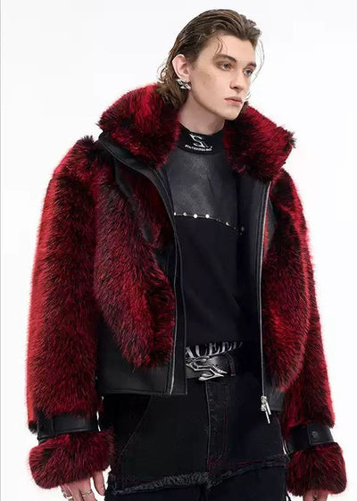 Spliced Fur PU Leather Jacket Korean Street Fashion Jacket By Slim Black Shop Online at OH Vault