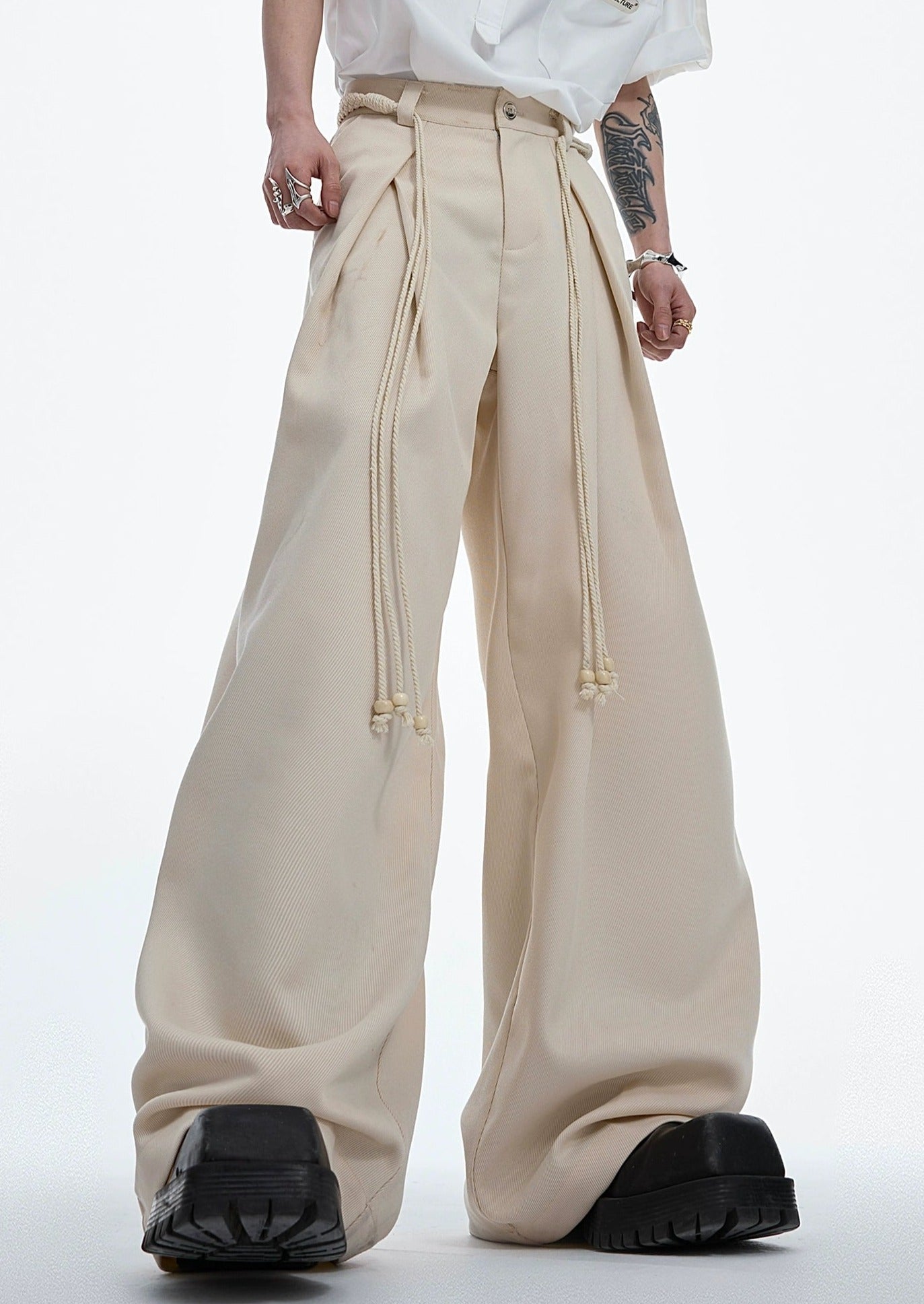 Waist Rope Pleated Loose Pants Korean Street Fashion Pants By Argue Culture Shop Online at OH Vault