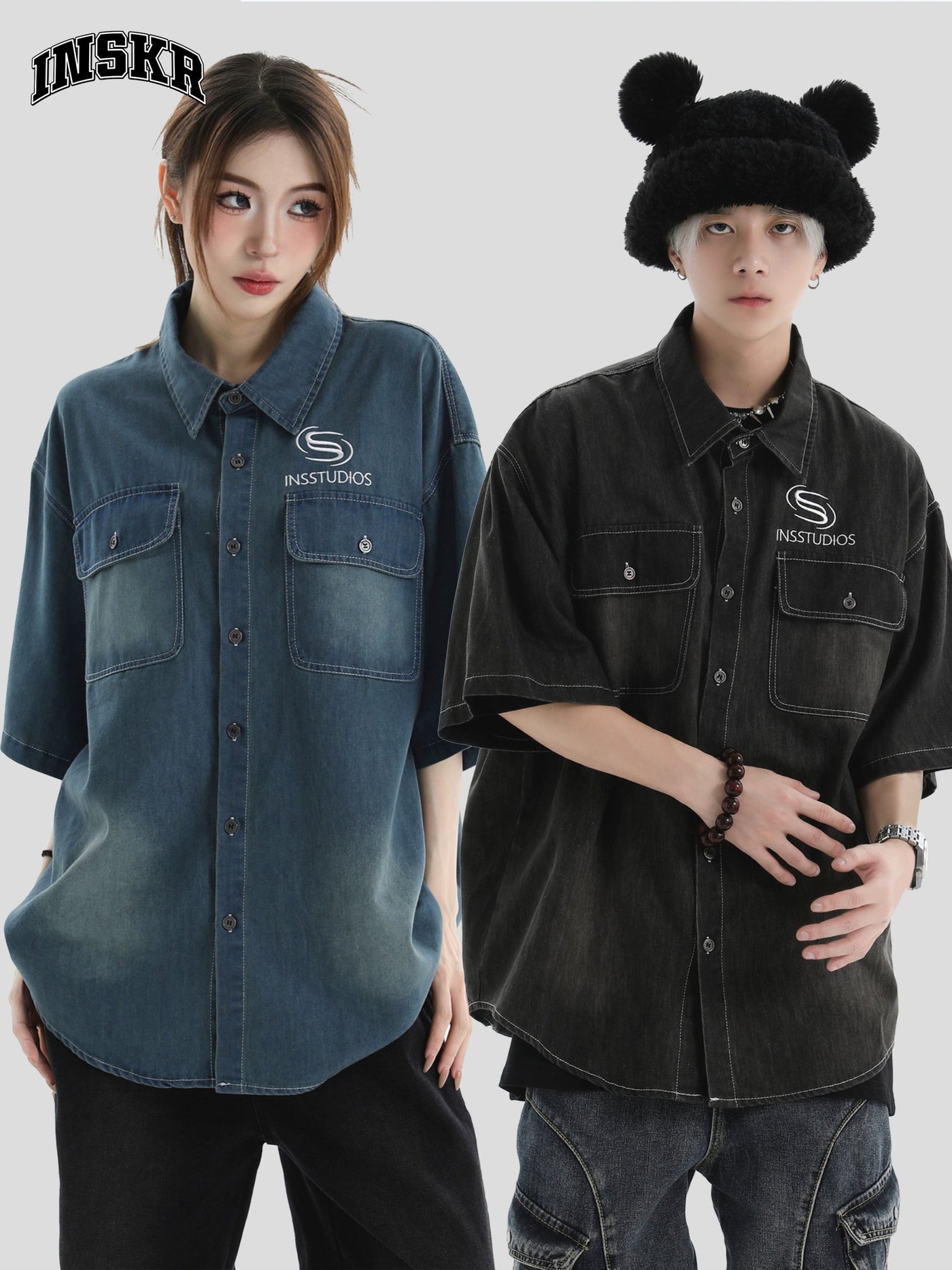 Breast Pocket Denim Shirt Korean Street Fashion Shirt By INS Korea Shop Online at OH Vault