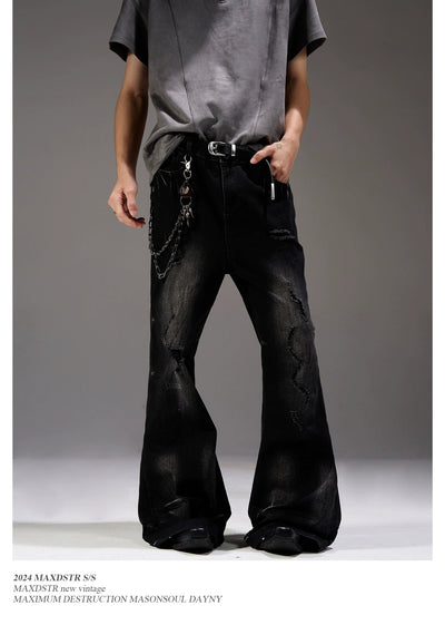 Lightning Ripped Flared Jeans Korean Street Fashion Jeans By MaxDstr Shop Online at OH Vault