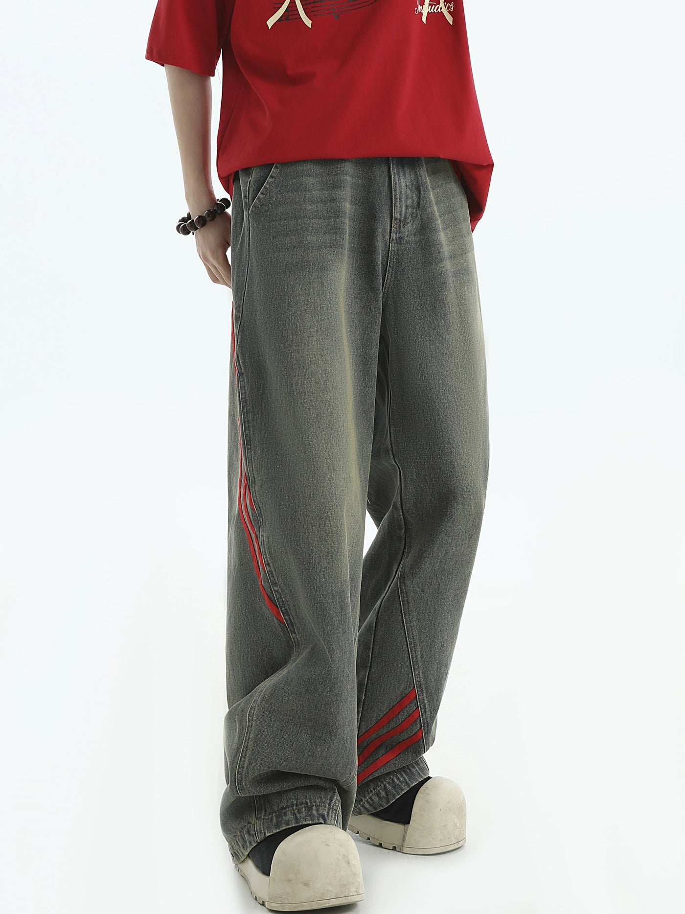 Red Lines Bootcut Jeans Korean Street Fashion Jeans By INS Korea Shop Online at OH Vault