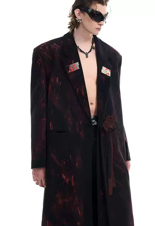 Rose Painted Long Coat Korean Street Fashion Long Coat By Slim Black Shop Online at OH Vault