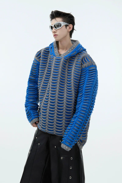 Deconstructed Rivet Contrast Knit Hoodie Korean Street Fashion Hoodie By Argue Culture Shop Online at OH Vault