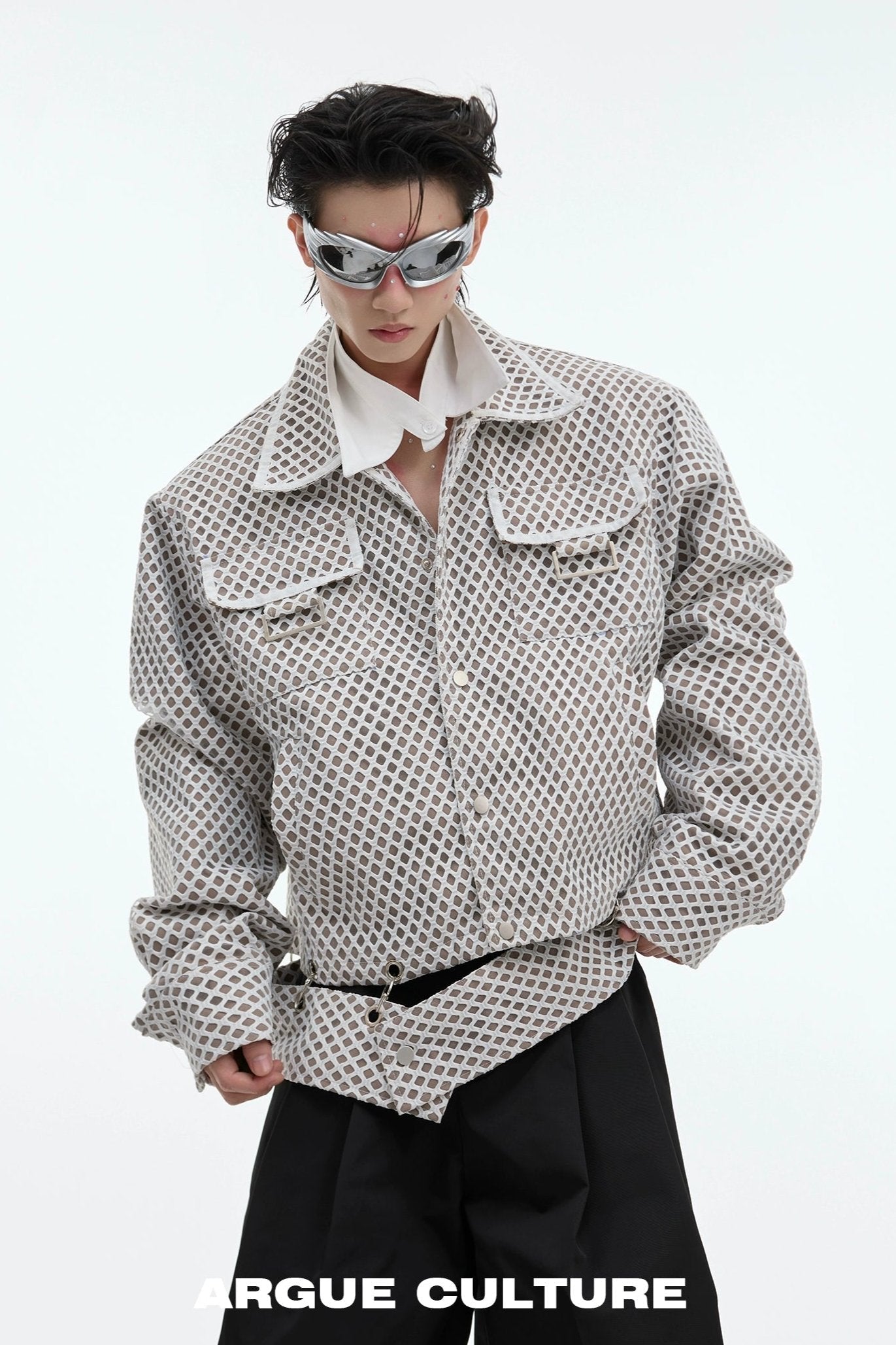 Grid Textured Breast Pocket Jacket Korean Street Fashion Jacket By Argue Culture Shop Online at OH Vault