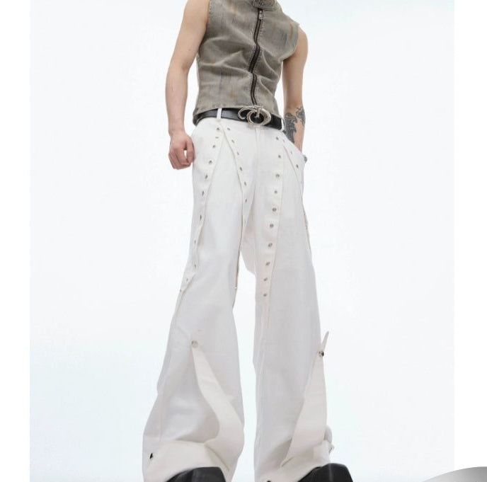 Metal Embellished Wide Leg Pants Korean Street Fashion Pants By Argue Culture Shop Online at OH Vault