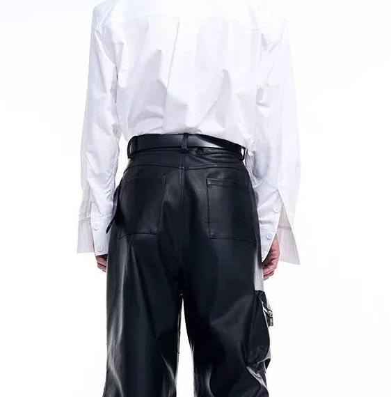 Structured 3D Pocket PU Leather Pants Korean Street Fashion Pants By Slim Black Shop Online at OH Vault