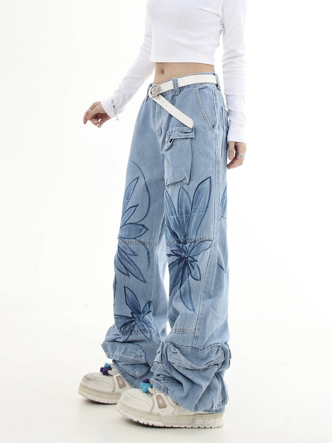 Flower Graffiti Cargo Jeans Korean Street Fashion Jeans By Blacklists Shop Online at OH Vault