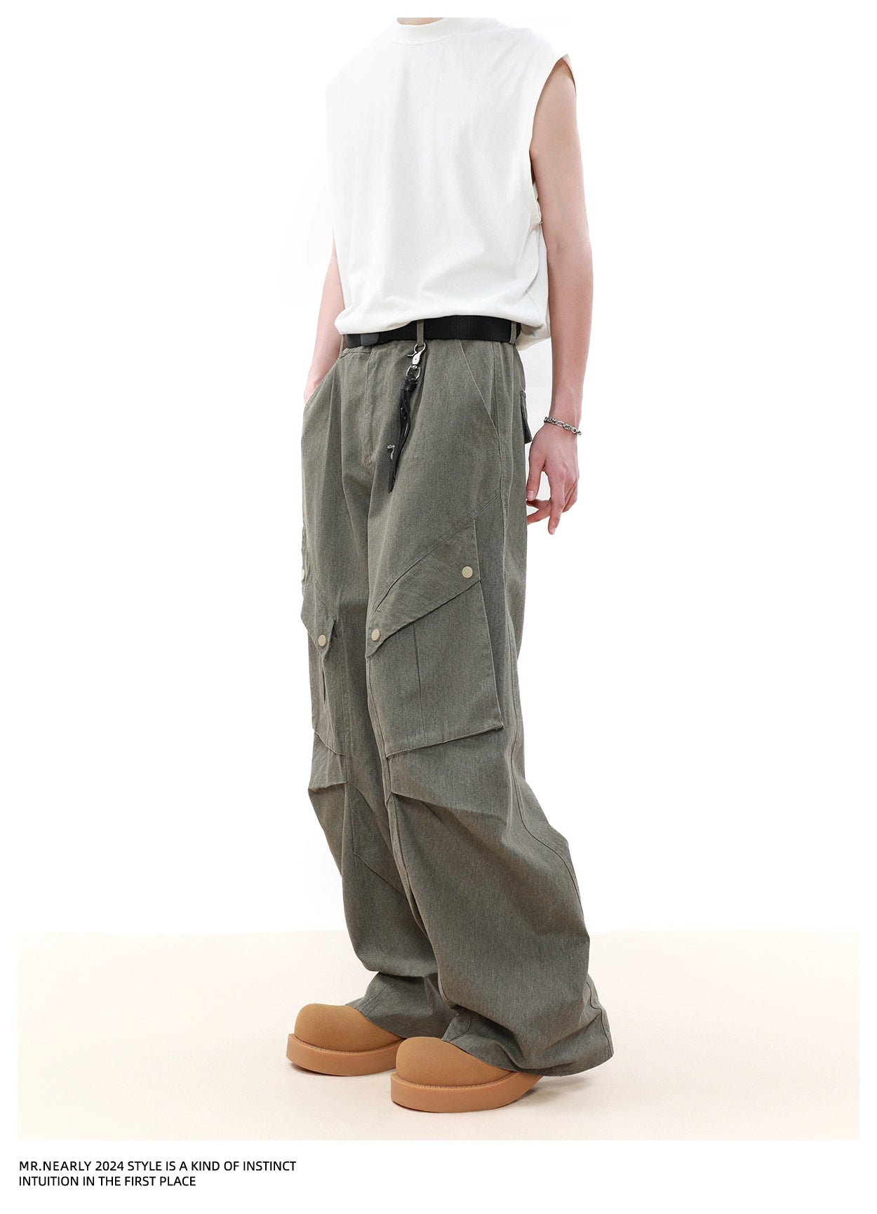 Washed Buttoned Pleats Cargo Pants Korean Street Fashion Pants By Mr Nearly Shop Online at OH Vault