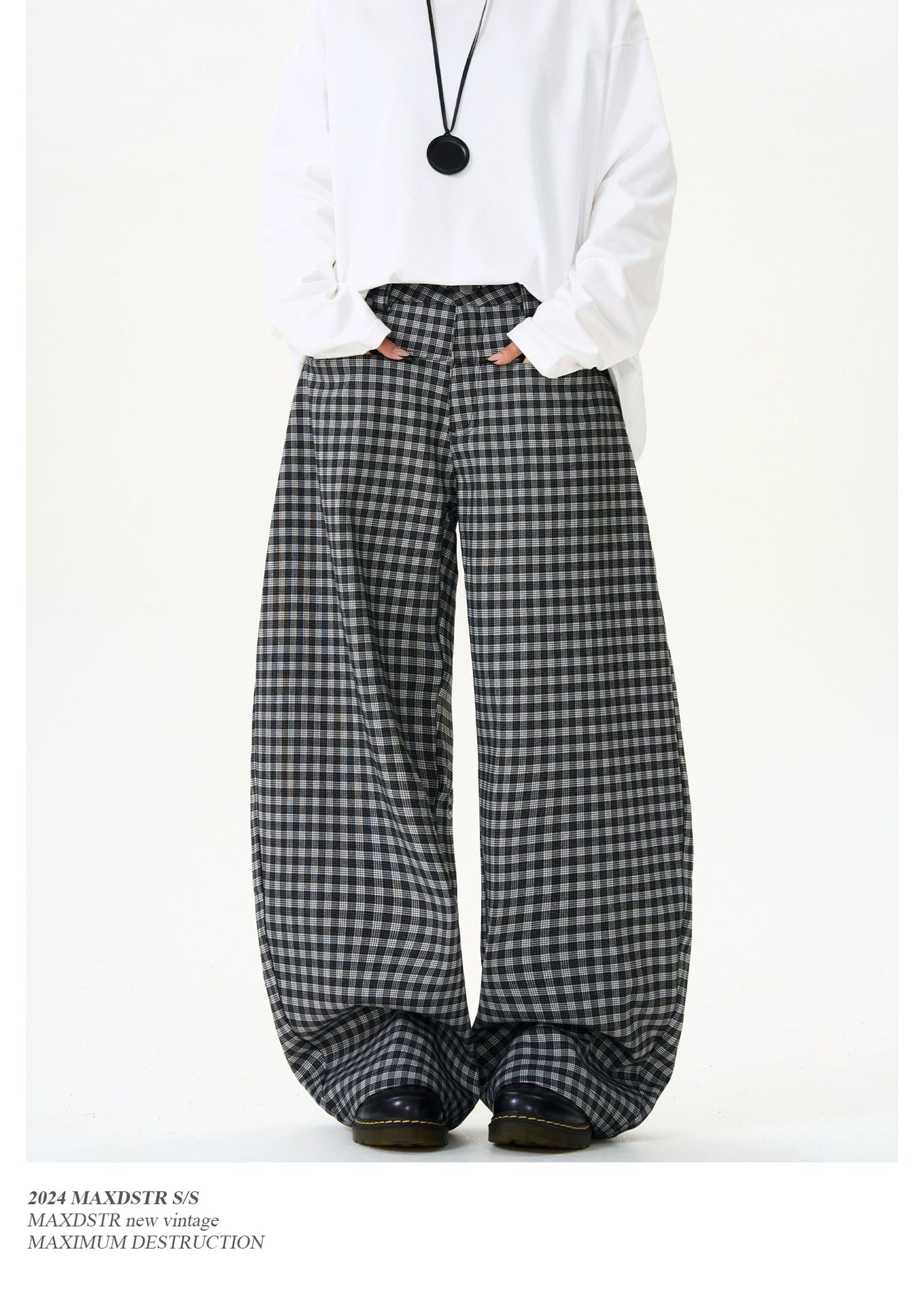 Plaid Wide Scimitar Pants Korean Street Fashion Pants By MaxDstr Shop Online at OH Vault