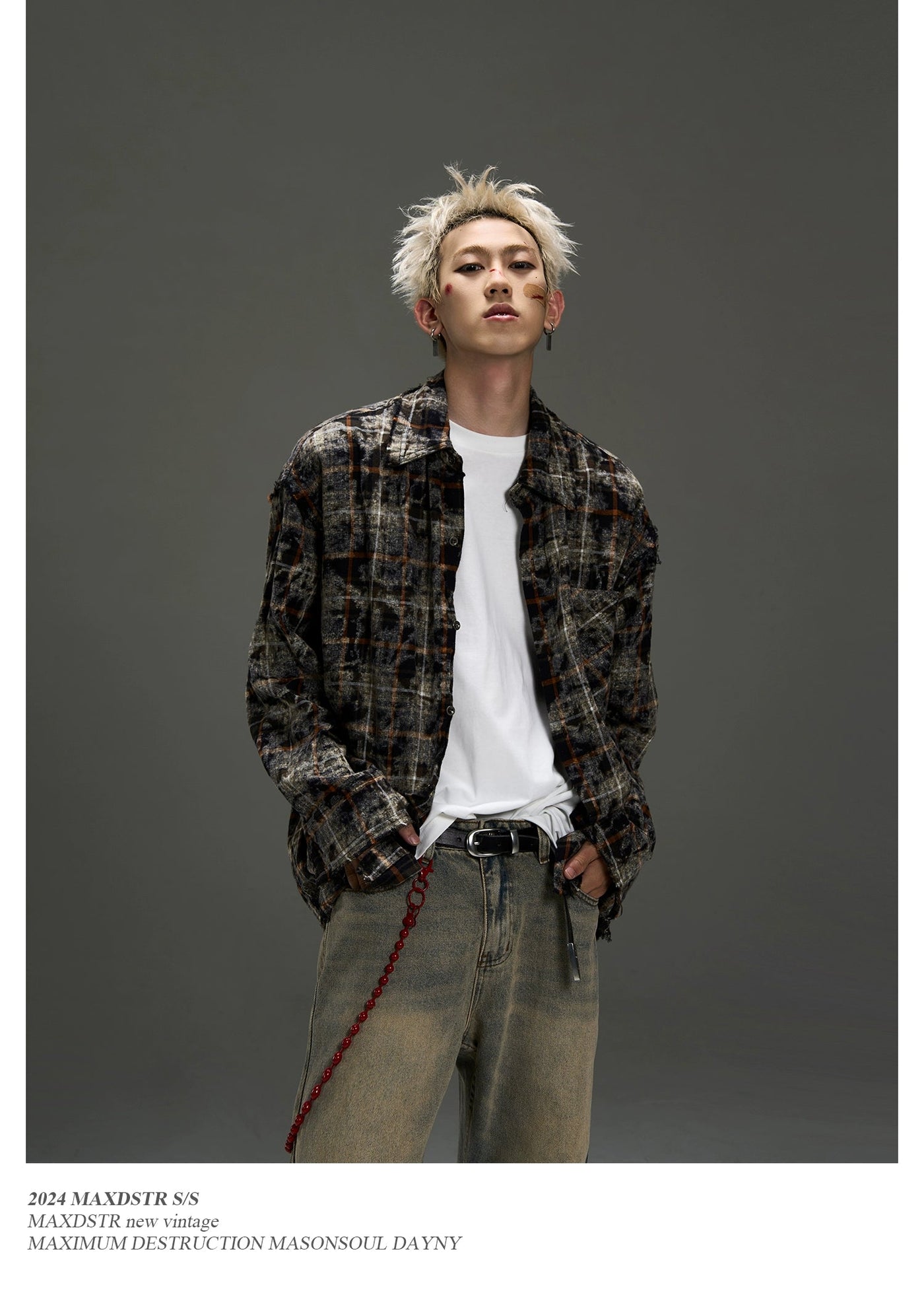 Tie-Dyed Plaid Raw Edge Shirt Korean Street Fashion Shirt By MaxDstr Shop Online at OH Vault