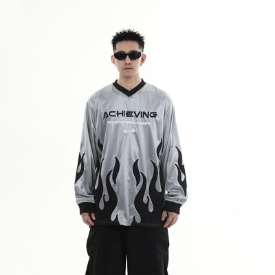 Flame Style Shiny Long Sleeve T-Shirt Korean Street Fashion T-Shirt By Blacklists Shop Online at OH Vault