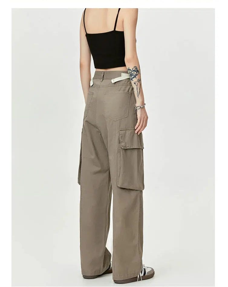 Flap Pocket Belted Strap Cargo Pants Korean Street Fashion Pants By Made Extreme Shop Online at OH Vault