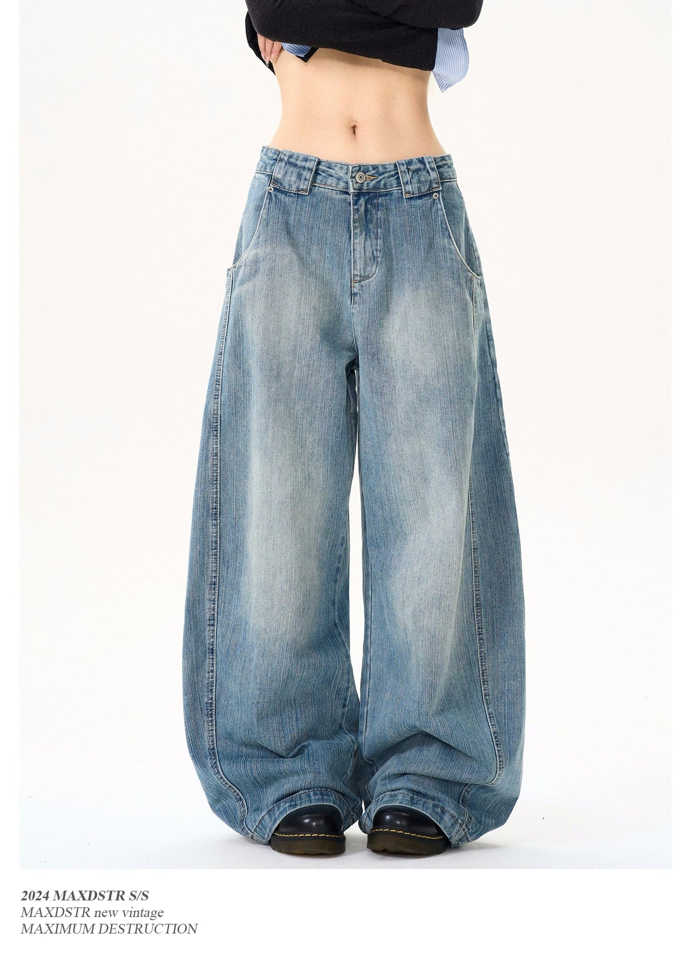 Washed Bamboo Pattern Wide Jeans Korean Street Fashion Jeans By MaxDstr Shop Online at OH Vault