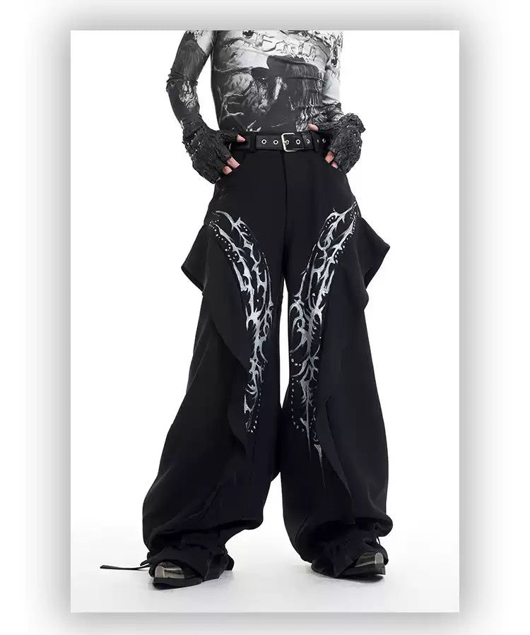 Hand-Painted Pattern Drape Trousers Korean Street Fashion Trousers By Slim Black Shop Online at OH Vault