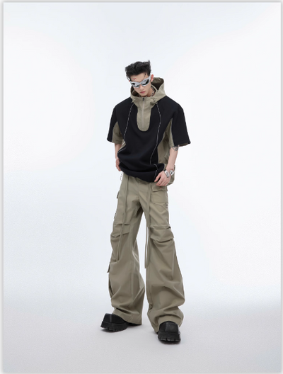 Structured Hooded Half-Zip T-Shirt & Cargo Pants Set Korean Street Fashion Clothing Set By Argue Culture Shop Online at OH Vault