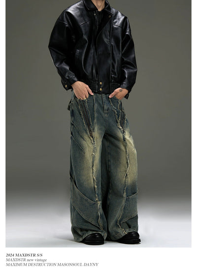 Double Zipped Raw Edge Jeans Korean Street Fashion Jeans By MaxDstr Shop Online at OH Vault