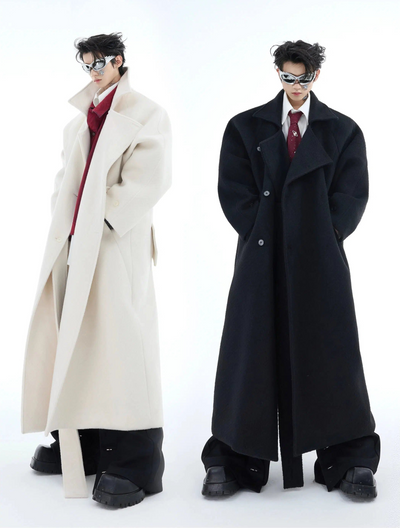 Double-Breasted Lapel Long Coat Korean Street Fashion Long Coat By Argue Culture Shop Online at OH Vault