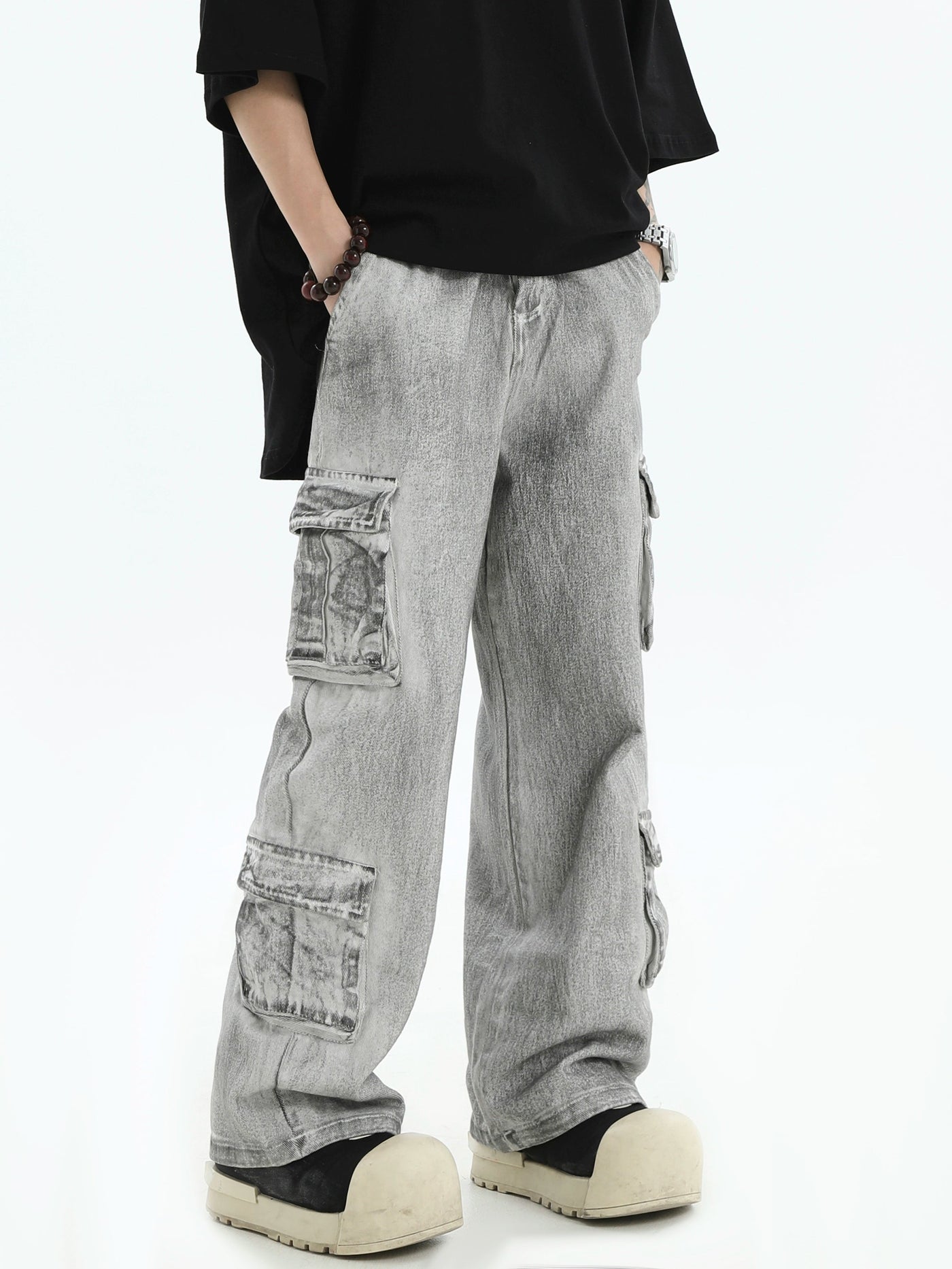 Chalk Effect Cargo Jeans Korean Street Fashion Jeans By INS Korea Shop Online at OH Vault