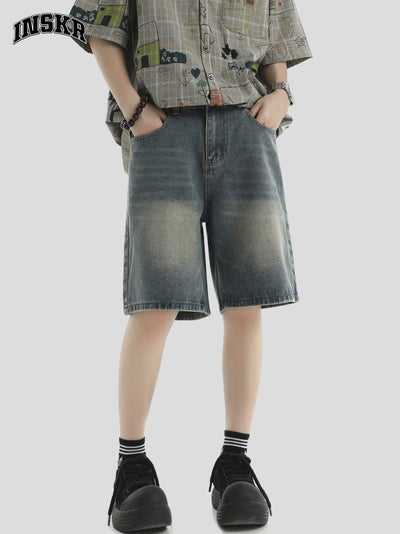 Washed & Whiskers Denim Shorts Korean Street Fashion Shorts By INS Korea Shop Online at OH Vault