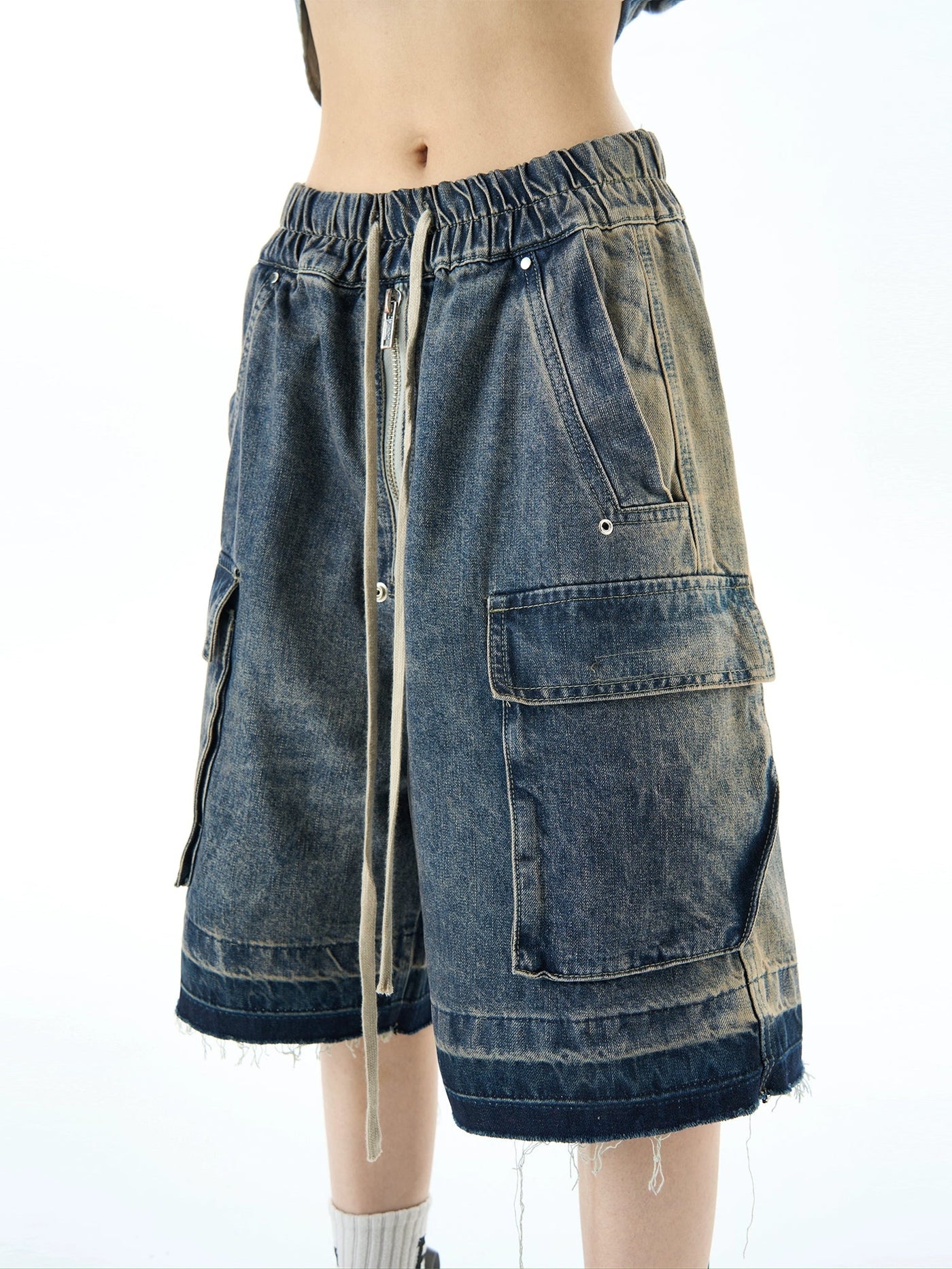 Gradient Raw Edge Denim Shorts Korean Street Fashion Shorts By MaxDstr Shop Online at OH Vault