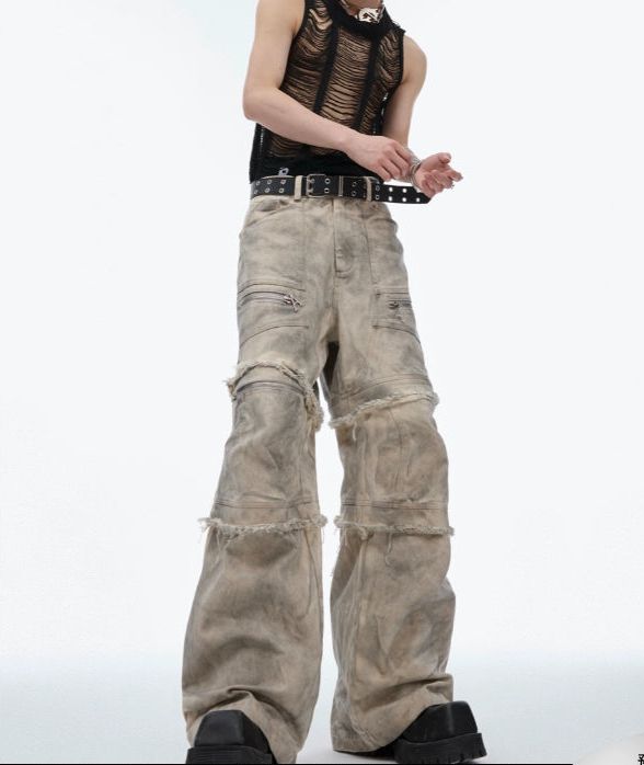 Tie-Dyed Raw Edge Cargo Pants Korean Street Fashion Pants By Argue Culture Shop Online at OH Vault