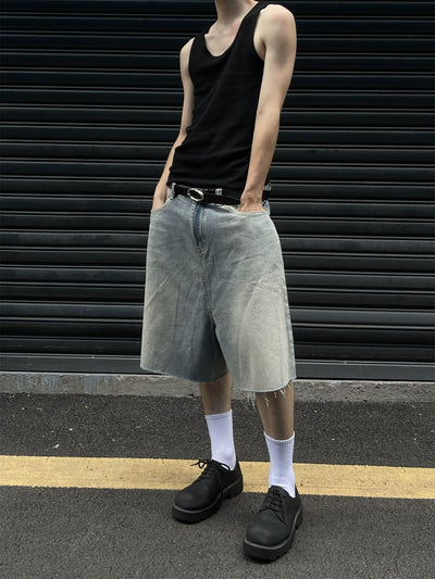 Minimal Raw End Denim Shorts Korean Street Fashion Shorts By MaxDstr Shop Online at OH Vault