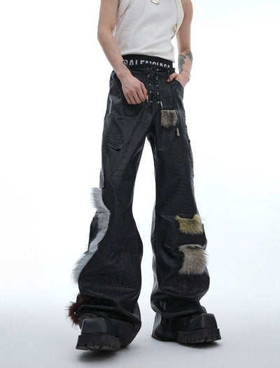 Spliced PU Leather & Fur Pants Korean Street Fashion Pants By Argue Culture Shop Online at OH Vault