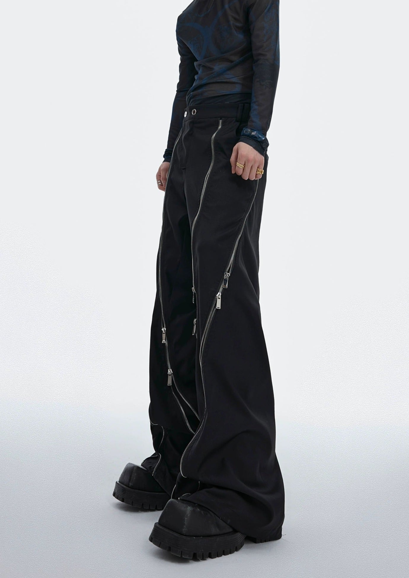 Two-Zip Diagonal Lines Pants Korean Street Fashion Pants By Argue Culture Shop Online at OH Vault