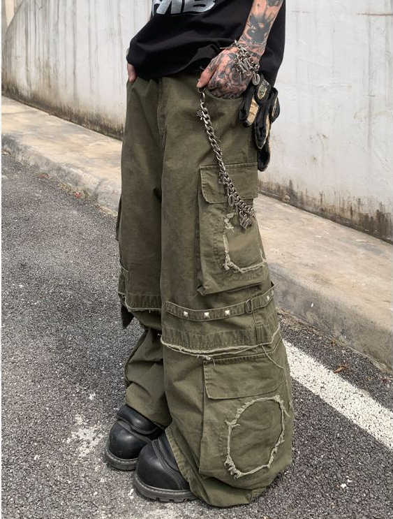 Rivet Punk Wide Cargo Pants Korean Street Fashion Pants By Pioneer of Heroism Shop Online at OH Vault