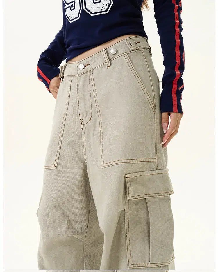 Faded Oversized Pocket Cargo Pants Korean Street Fashion Pants By 77Flight Shop Online at OH Vault