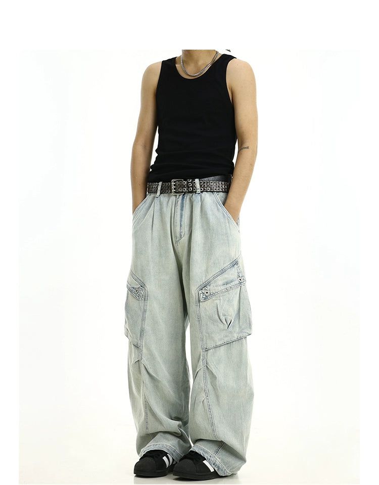 Tilted Side Pockets Cargo Jeans Korean Street Fashion Jeans By MEBXX Shop Online at OH Vault