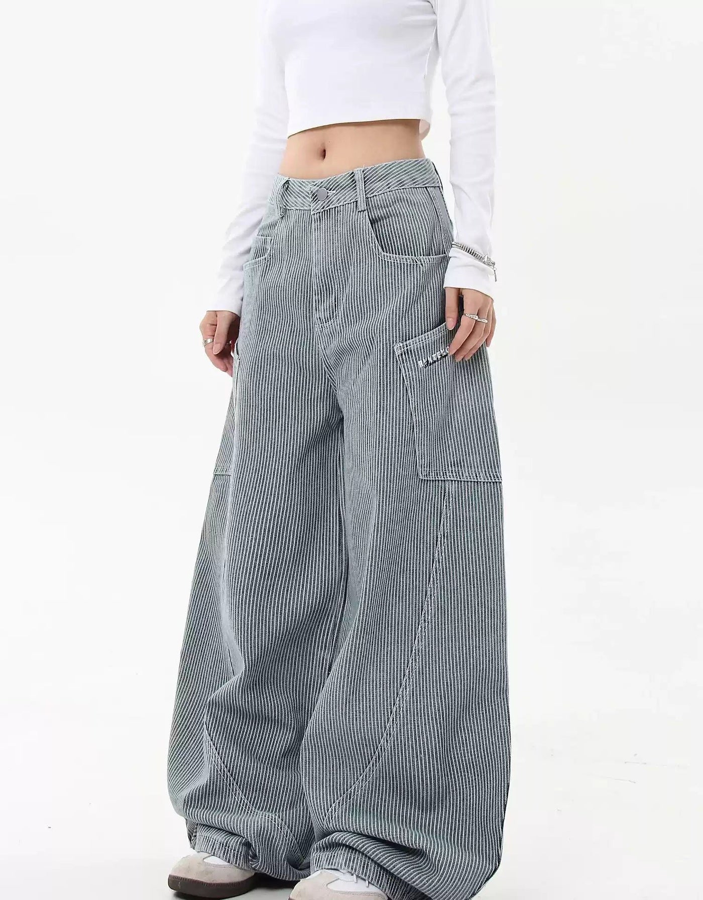 Striped Scimitar Wide Leg Jeans Korean Street Fashion Jeans By Blacklists Shop Online at OH Vault