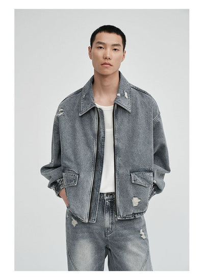 Distressed Spots Washed Denim Jacket Korean Street Fashion Jacket By NANS Shop Online at OH Vault