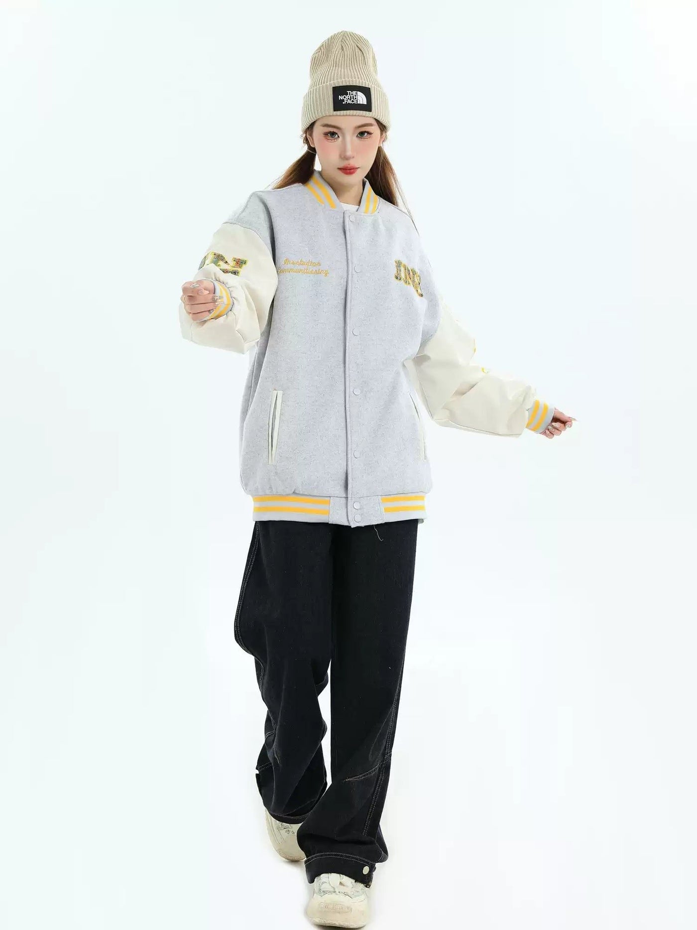 Varsity Style PU Leather Jacket Korean Street Fashion Jacket By INS Korea Shop Online at OH Vault