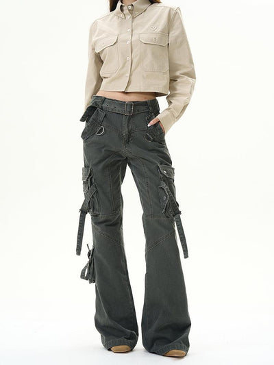 Buckled Strap Straight Cargo Pants Korean Street Fashion Pants By 77Flight Shop Online at OH Vault